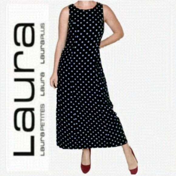 LAURA Black Sheer Polka Dot Sleeveless Dress 14 - Picture 1 of 12